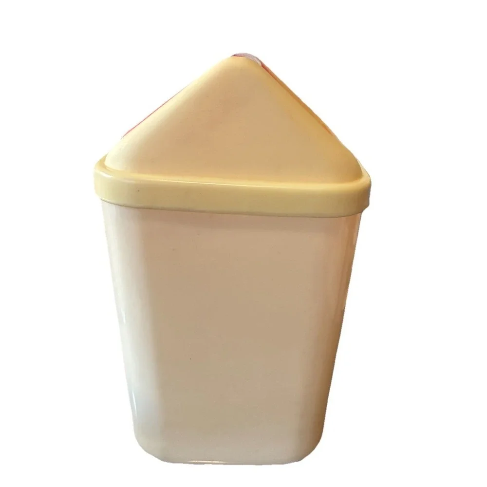 Vintage Trash Can Beige Pink Roof Small 11.5x7x6.5